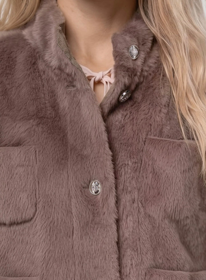 Monari Taupe Faux Fur Cape