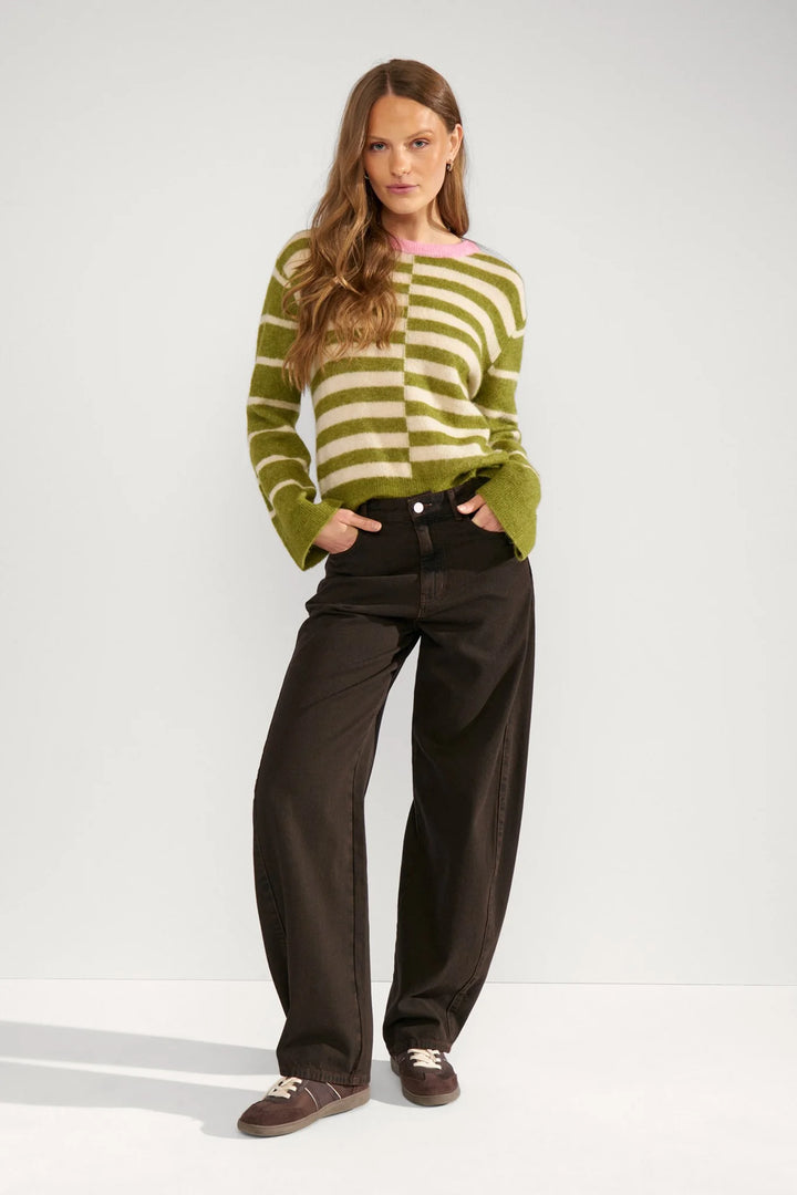 Numph Nuriette Block Stripe Pullover | Calla Green