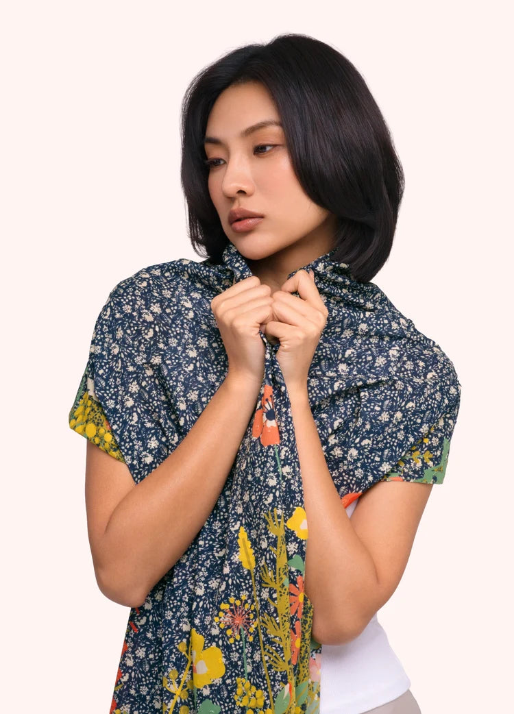 Powder Cotton Poplin Print Scarf | Floral Hedgerow Navy