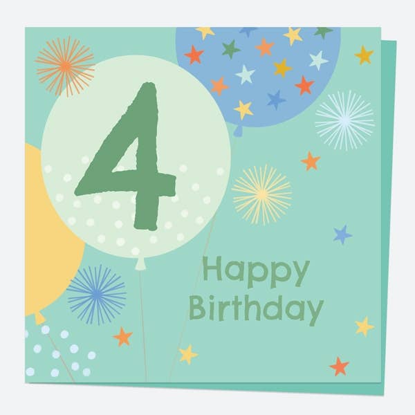 Kids Birthday Card - Boys Balloons Age 4