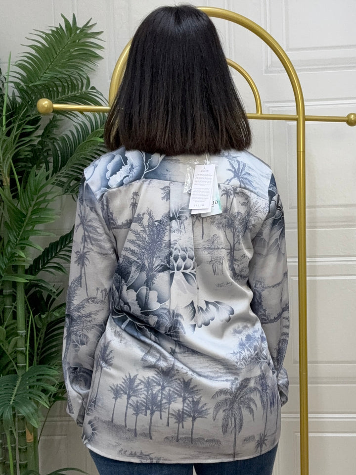 Guess Ink Satin Feel Blouse Blue