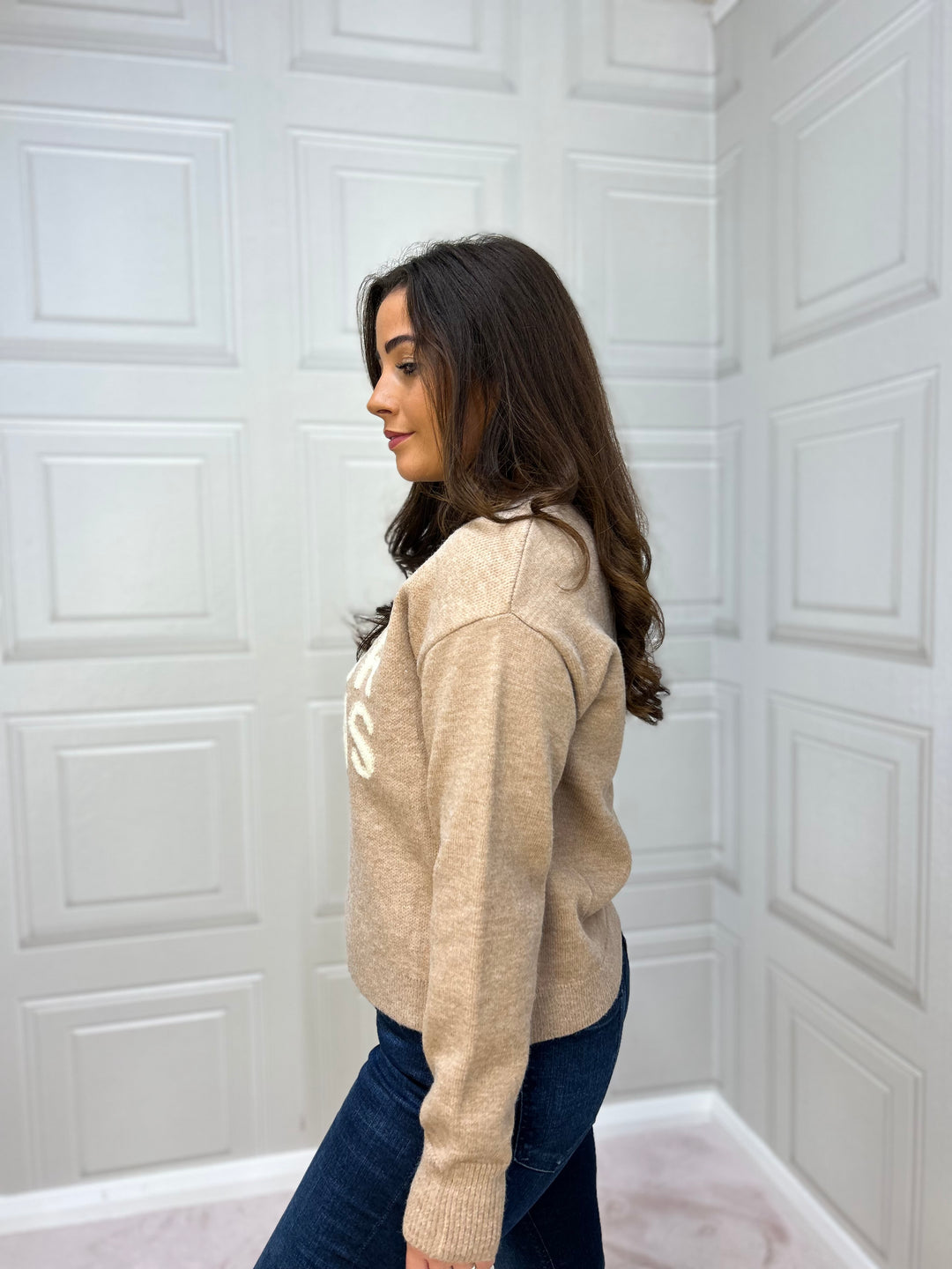 Salsa Beige Knit Branded Sweater