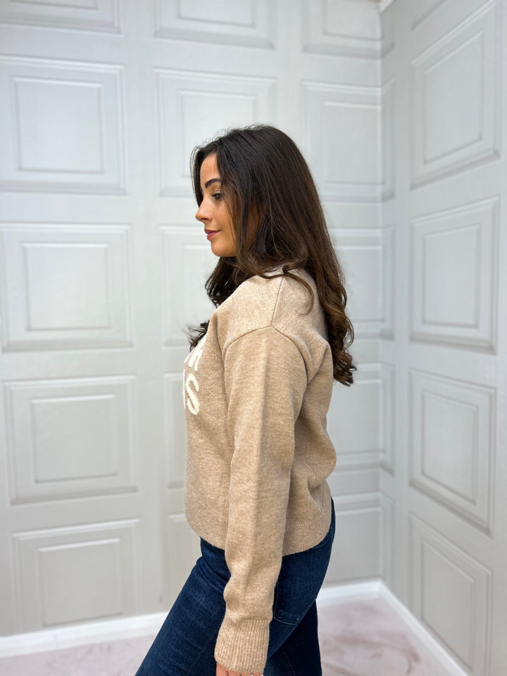 Salsa Beige Knit Branded Sweater