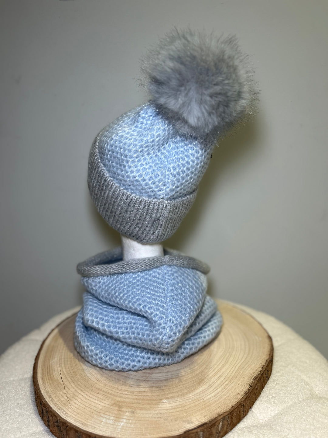 Perfect Powder Blue & Grey Knit Hat and Snood Set
