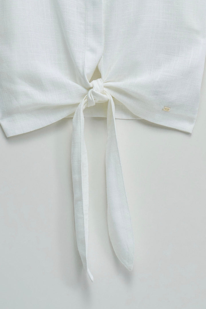 Salsa White Linen Lace Sleeve Blouse
