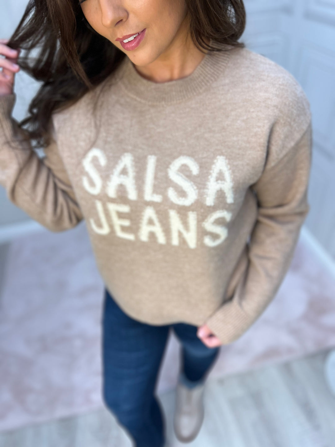 Salsa Beige Knit Branded Sweater