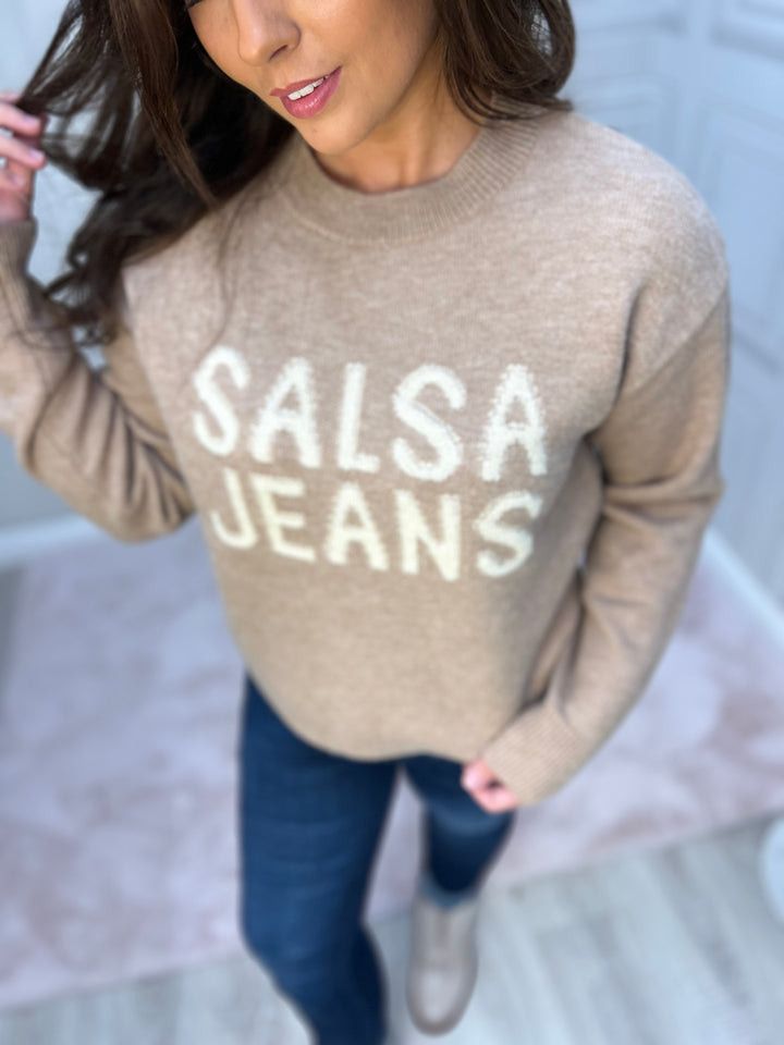 Salsa Beige Knit Branded Sweater