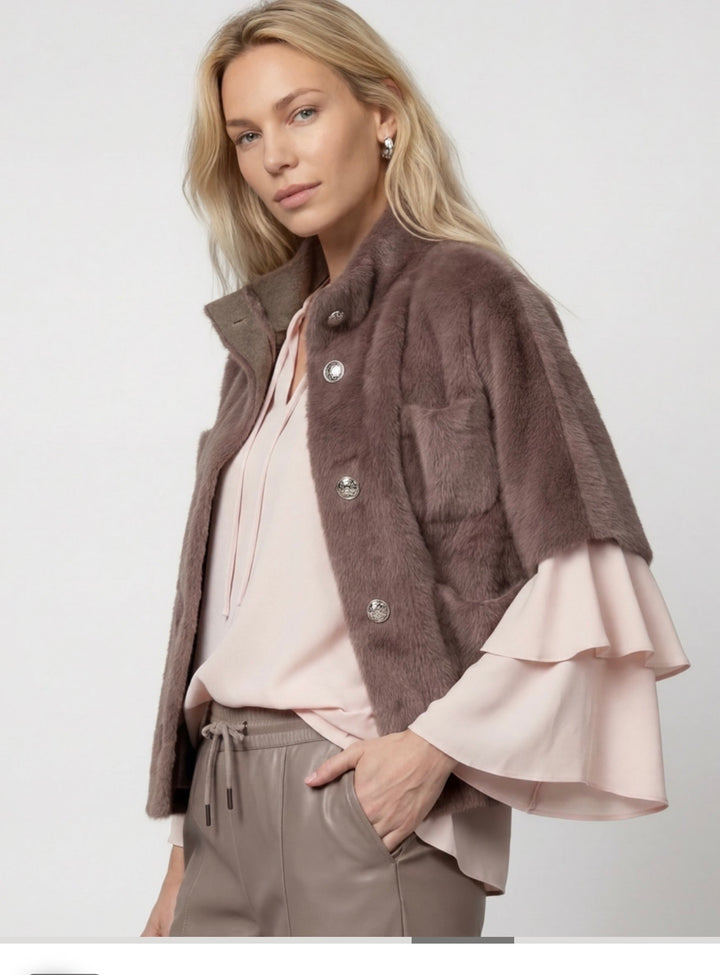 Monari Taupe Faux Fur Cape