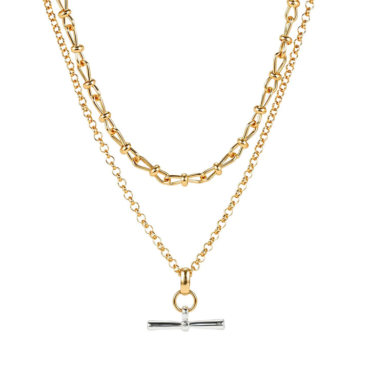 Knight &amp; Day Mixed Tones Layered T-Bar Necklace