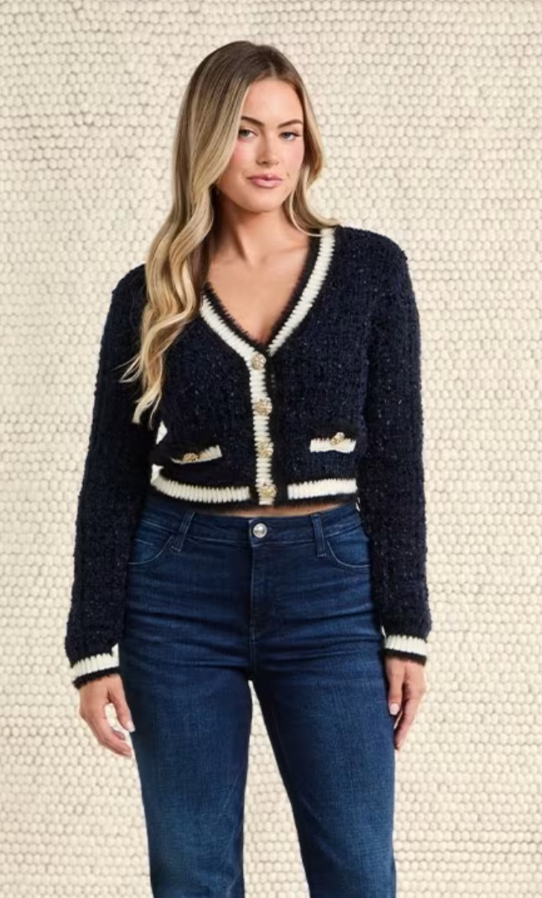 Guess Aomori Navy/ Black Cropped Cardigan