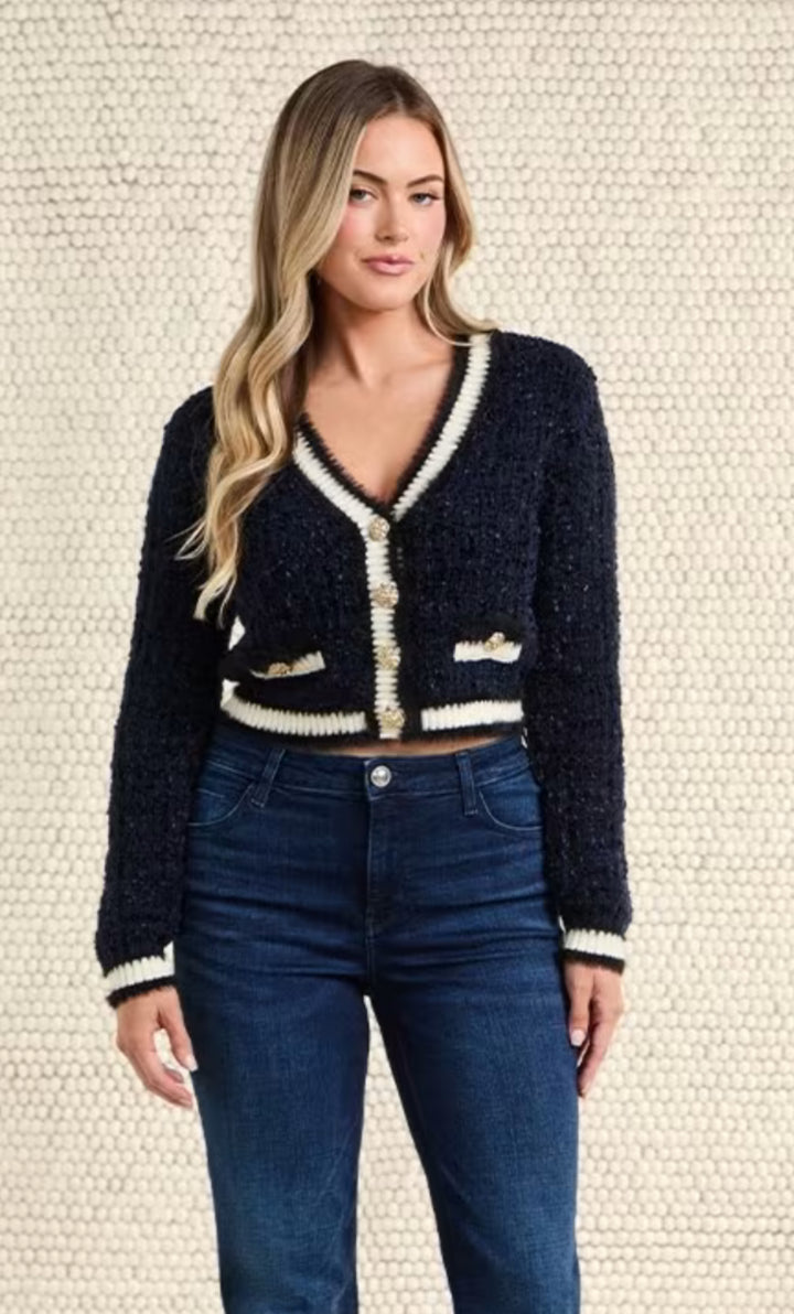 Guess Aomori Navy/ Black Cropped Cardigan