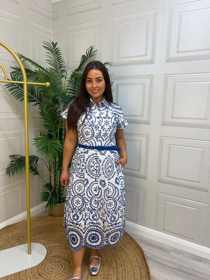 Salsa White and Blue Shirt Dress