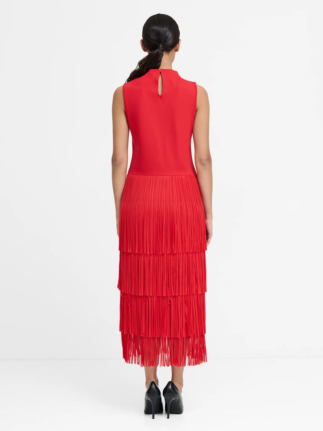 French Connection Hilde Red Fringe Jersey Dress