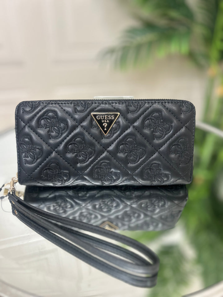 Guess Adelasia Logo Zip Around Purse Black