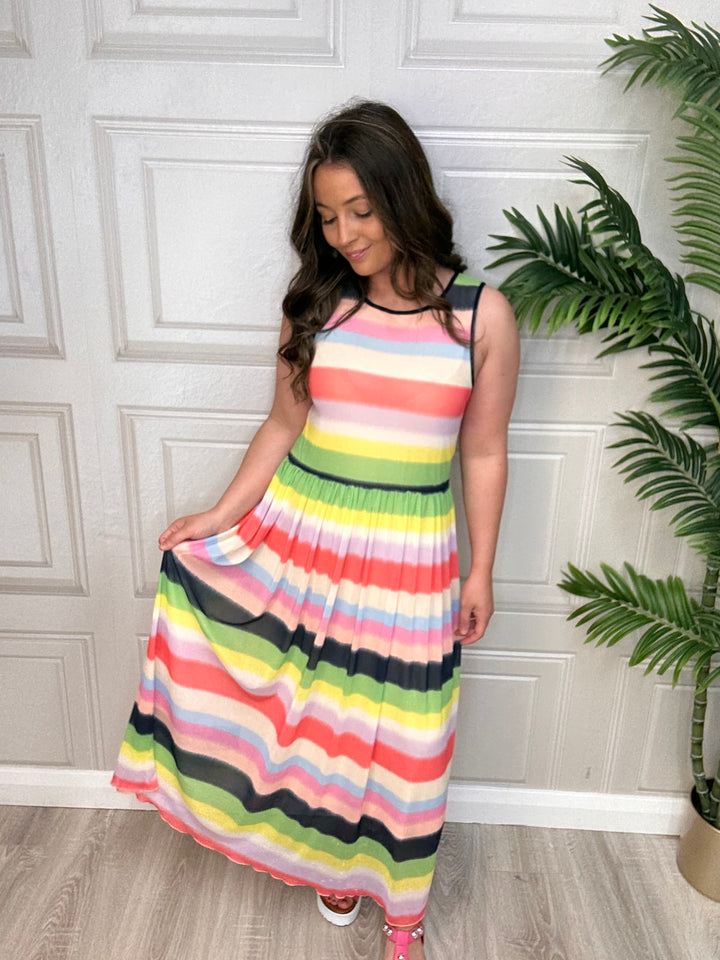 Numph Nufreya Calypso Coral Stripe Dress
