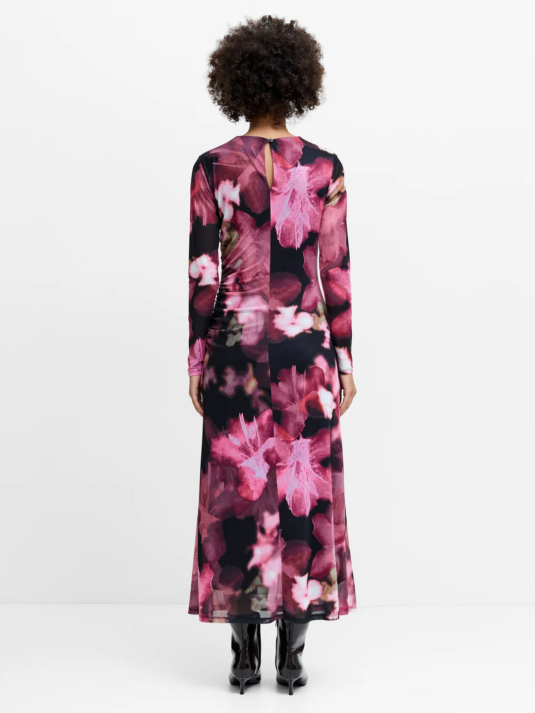 French Connection Talluah Floral Ruched Mesh Midi Dress