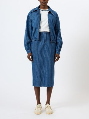 French Connection Cherrie Pinstripe Denim Bomber Jacket