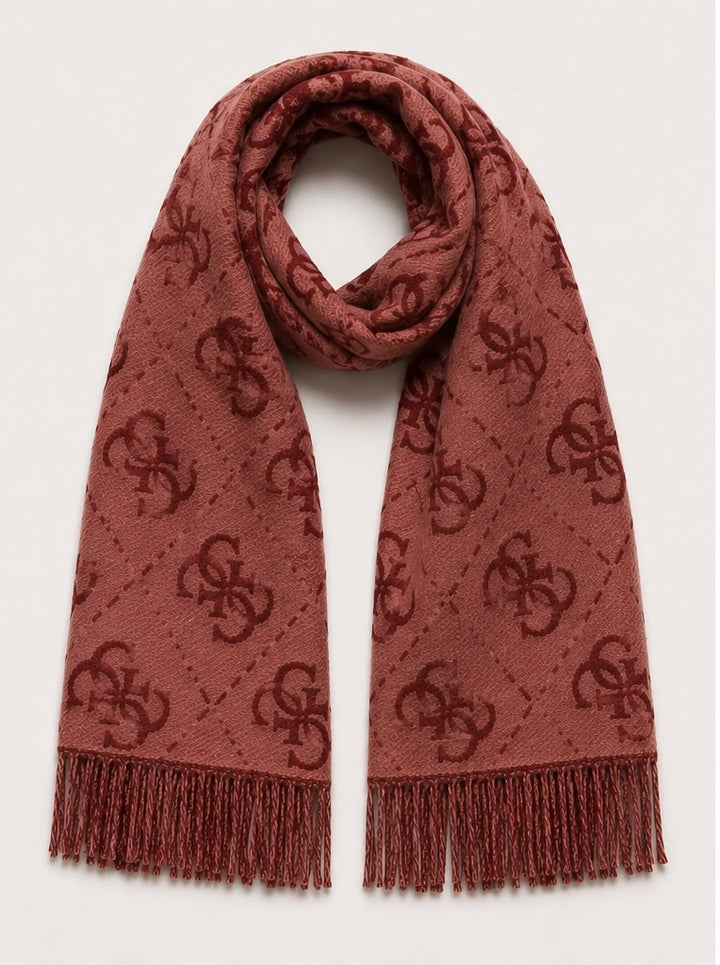 Guess Nolana Burgundy Red 4G Logo Fringed Scarf