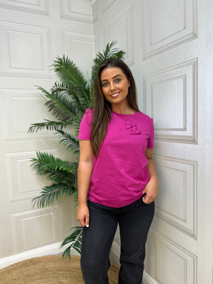 Salsa Jeans Branded Pink T-shirt with Applique Flowers