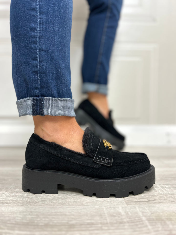 Guess Black Suede Fur Lined Loafer