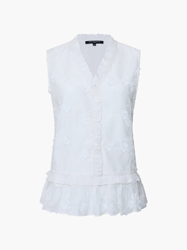 French Connection Vani Peplum Top | Linen White
