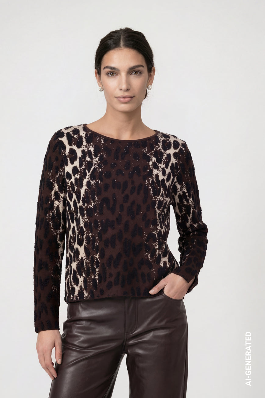 Monari Knitted Leopard Jacquard Pattern Jumper
