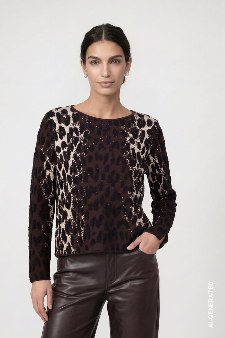 Monari Knitted Leopard Jacquard Pattern Jumper