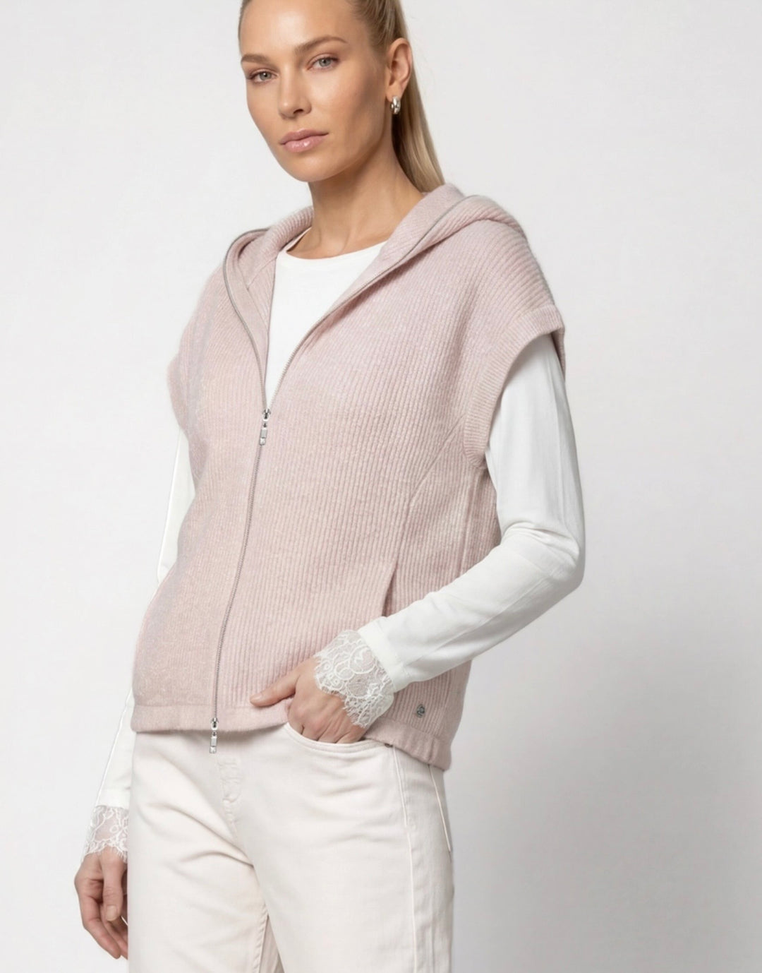 Monari Rosewater Knitted Zip Up Vest