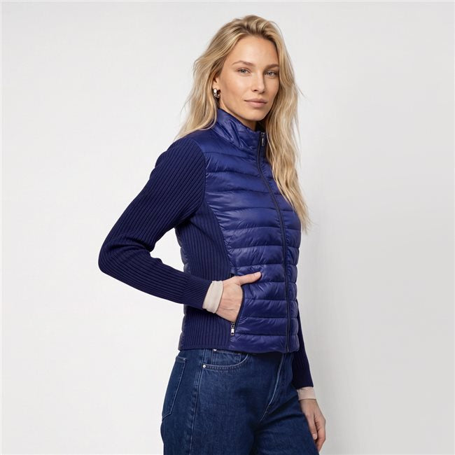 Monari Quilted Jacket With Knitted Sleeves | Studio Blue