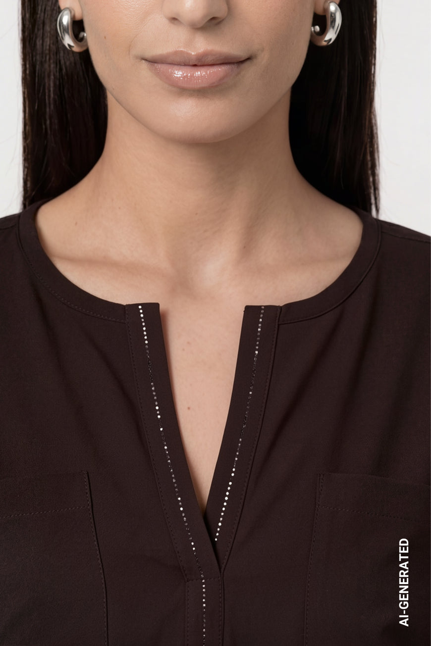 Monari Black Coffee Jewelry Blouse