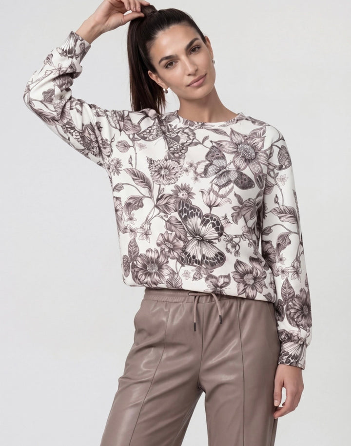 Monari Taupe Floral Pattern Pullover