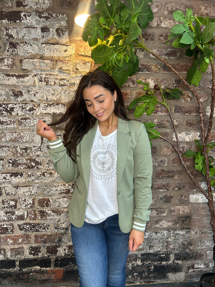 Kaffe Kinnie Oil Green/Chalk Stripe Blazer