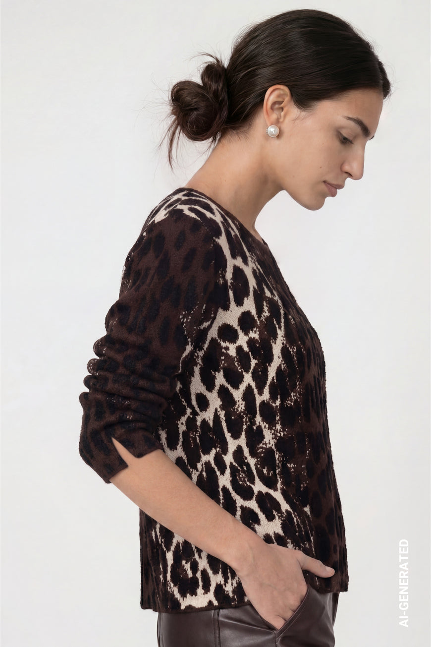 Monari Knitted Leopard Jacquard Pattern Jumper