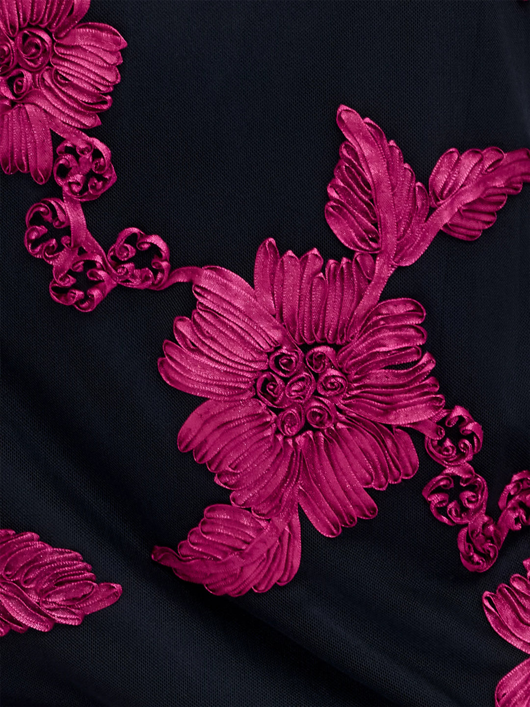 French Connection Lalitha Black Floral Applique Mini Dress
