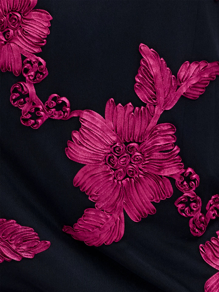 French Connection Lalitha Black Floral Applique Mini Dress