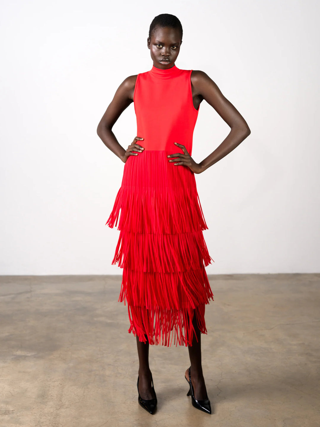 French Connection Hilde Red Fringe Jersey Dress