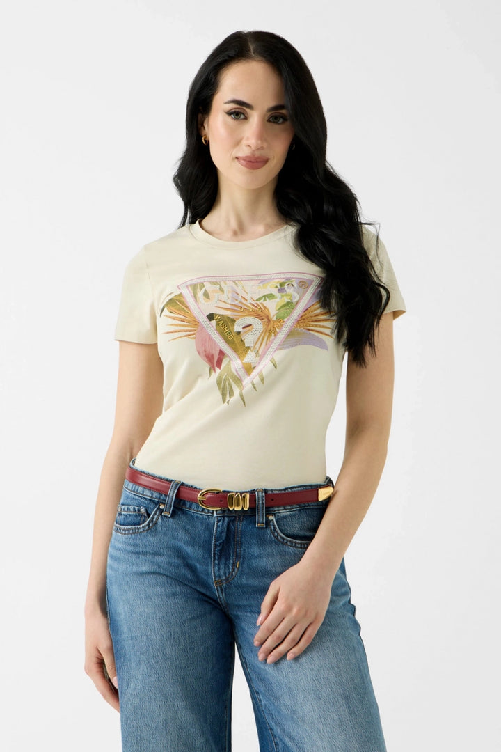 Guess Palm Tree Triangle Cream Tee