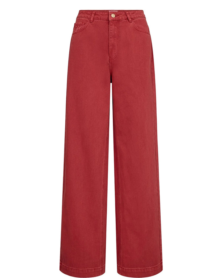 Numph Nuhamilton High Rise Wide Jeans | Washed Mulberry Red Denim