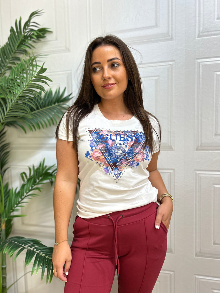 Guess Floral Triangle Logo T-Shirt