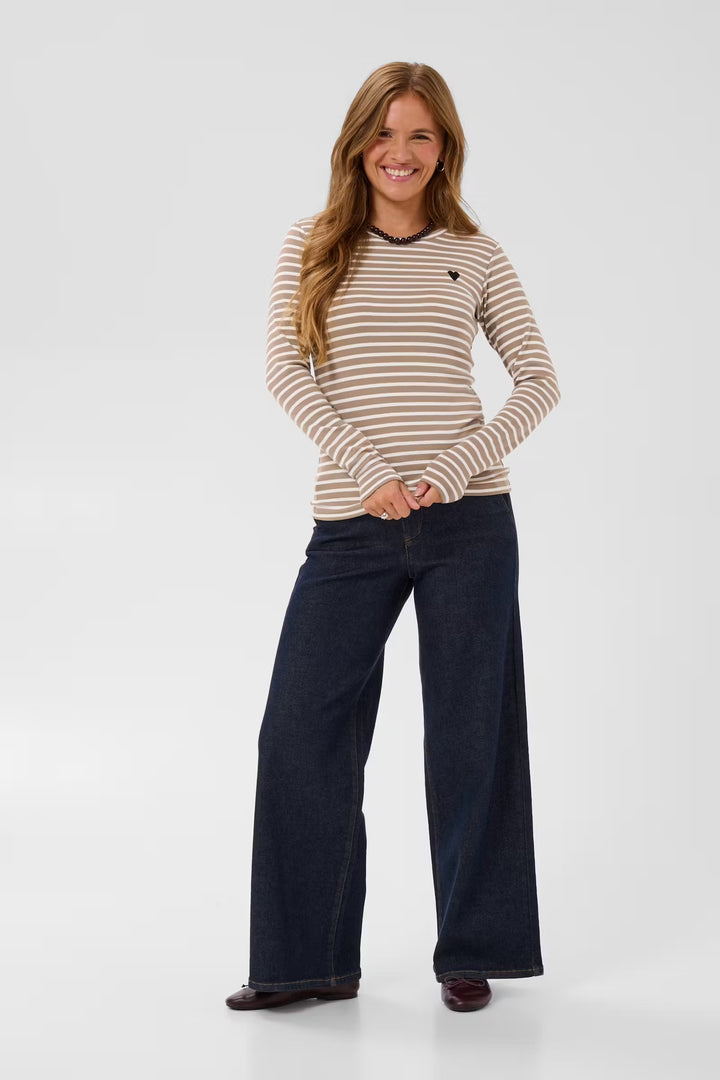 Kaffe Kaliddy Striped T-Shirt | Desert Taupe