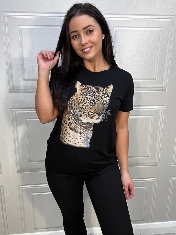Guess Black Easy Leopard Jewel Tee