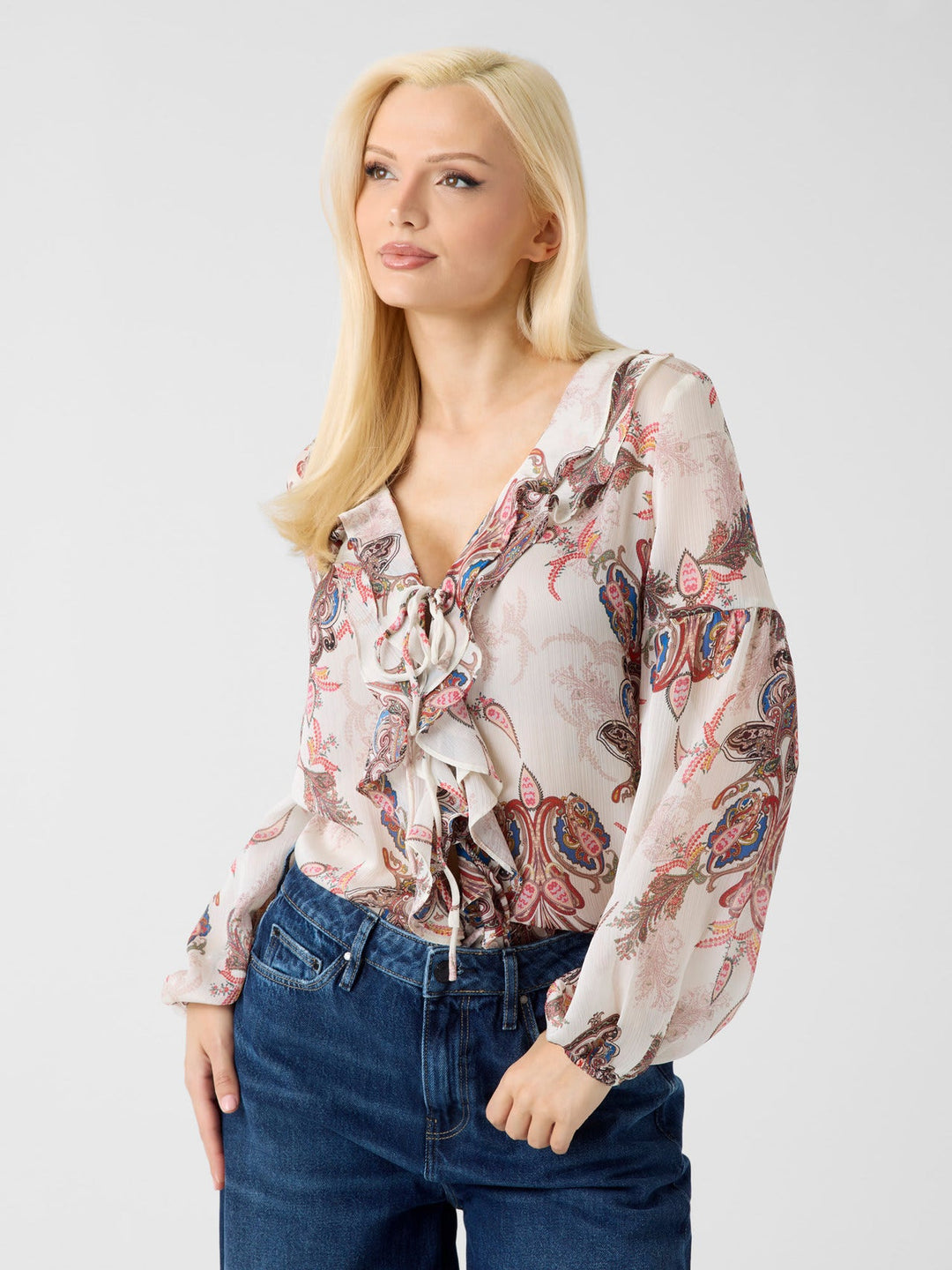 Guess Emy Ruffled Long Sleeve Top