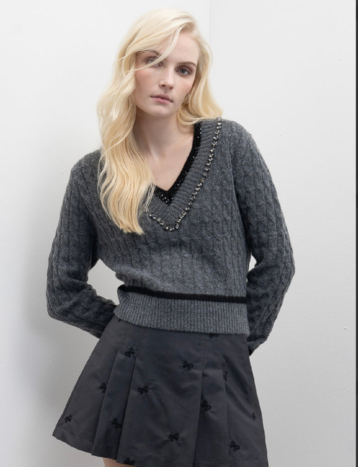 Goa Goa Juliard Charcoal Knit V Neck Sweater
