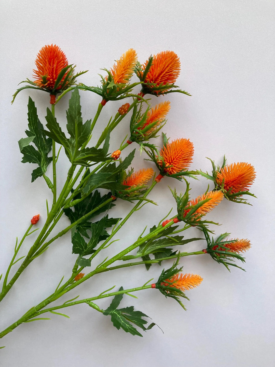 Vibrant Orange Sea Holly Artificial Thistle Flower Stem