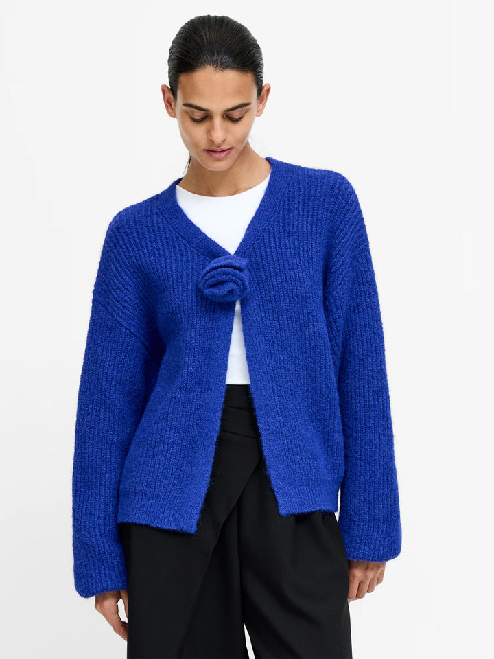 French Connection Kenly Blue Rosette Knit Cardigan