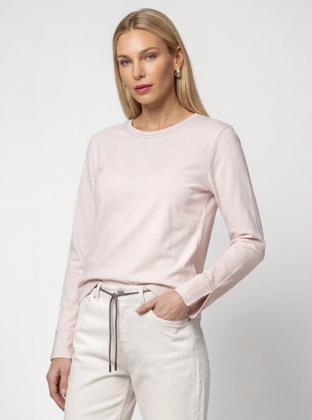 Monari Rosewater Long Sleeve Rhinestone Pullover