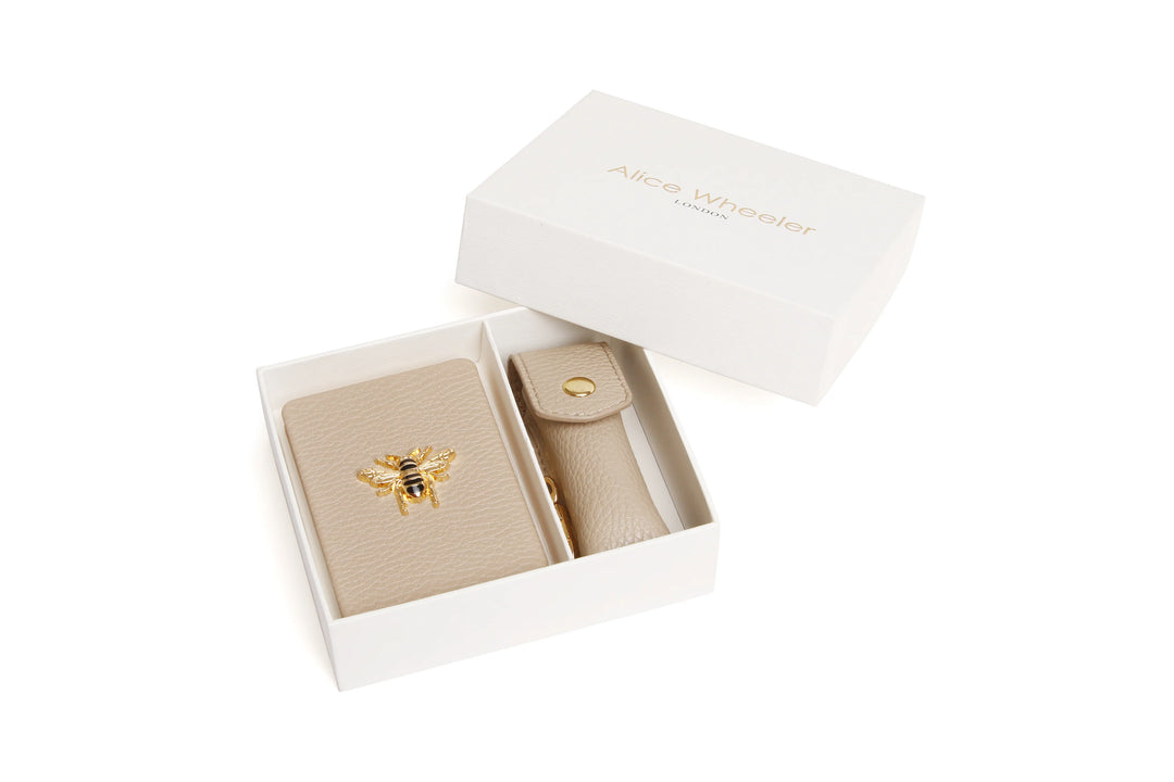 Alice Wheeler Oblong Compact Mirror & Lipstick Holder Gift Set | Stone