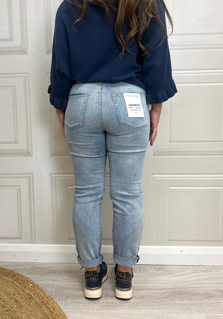 French Connection Stretch Cigarette Ankle Bleach Wash Denim