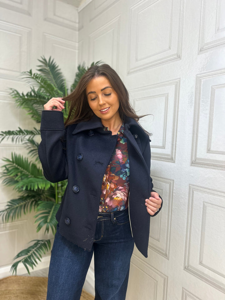Guess Navy Blue Wool Blend Coat