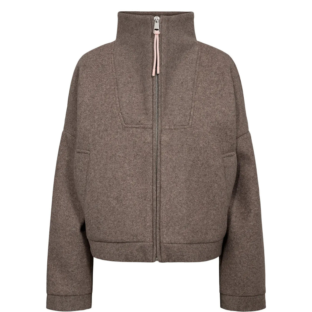 Numph Nukimla Zip Jacket | Deep Taupe Melange